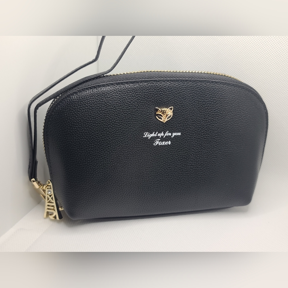 Foxer Black Leather Wristlet/Makeup Bag